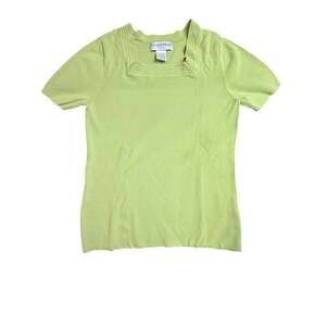 Sag Harbor Petite Lime Green Short Sleeve Square Neck Ribbed Knit Sweater Top